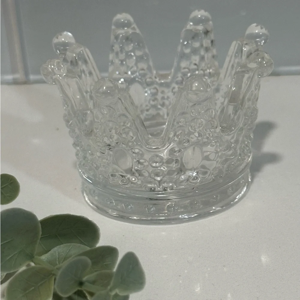 Crown Glass Crystal Tea Light Home Decor Studio Crystal Clear Cute 2